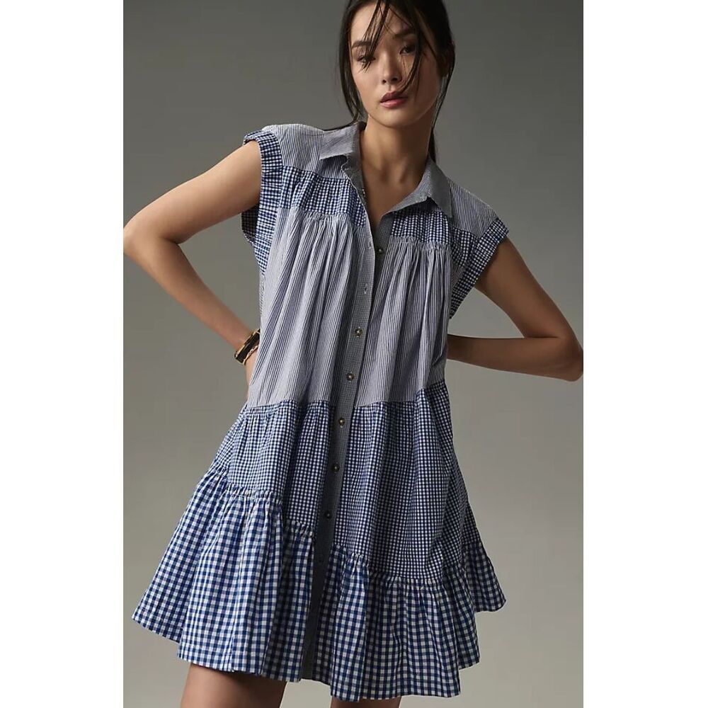 Anthropologie Pilcro Mixed Print Tiered Tunic Mini Dress Size Medium